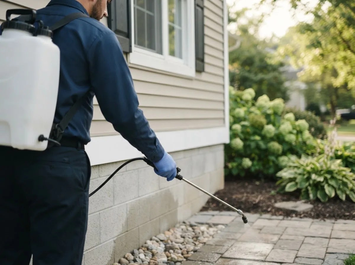 Pest control technician inspecting a home in Pendleton, SC